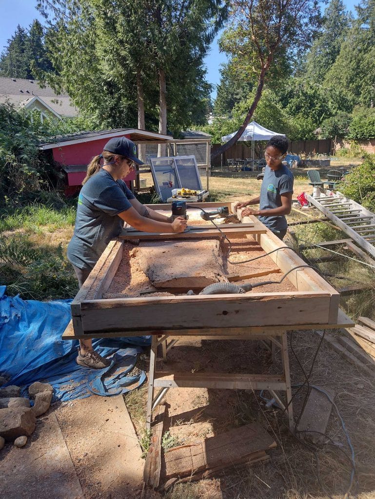 Two people working on a project.