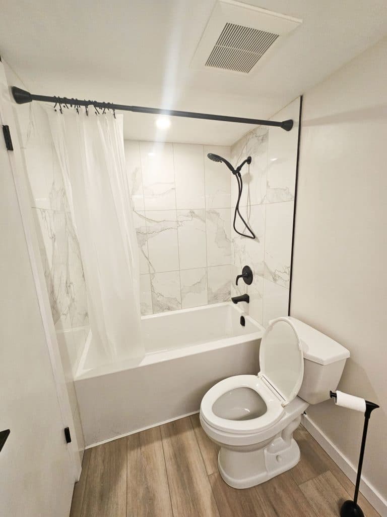 Modern bathroom with shower and toilet